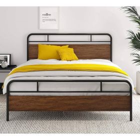 Industrial Metal Wood Platform Bed Frame with Headboard and Footboard (size: Full)
