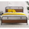 Industrial Metal Wood Platform Bed Frame with Headboard and Footboard