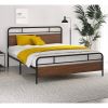 Industrial Metal Wood Platform Bed Frame with Headboard and Footboard