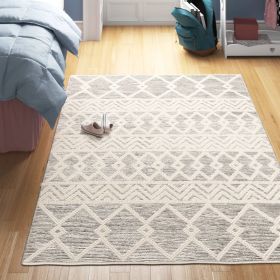 Hand Woven Wool Blend Grey Beige Ivory Persian Style Area Rug (size: 6-Ft. X 9-Ft.)