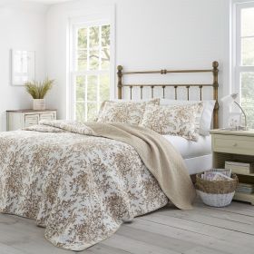 Bed-in-a-Bag 3 Piece Bohemian Floral Cotton Quilt Set (Color: Beige/Tan, size: King)