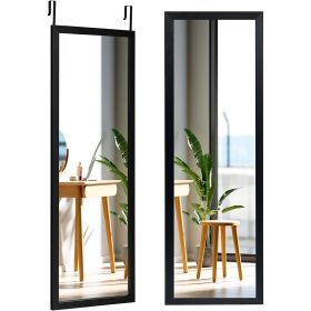 Full Length Bedroom Mirror with Over the Door or Wall Mounted Design (Color: Black)