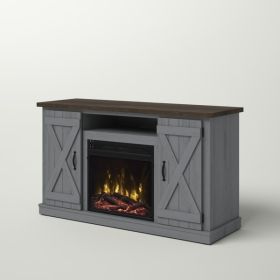 FarmHouse Rustic TV Entertainment Electric Fireplace (Color: Grey/Espresso)
