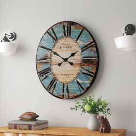 Oversized Distressed Paris Wood Wall Clock (Color: Turquoise)
