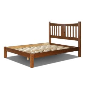Farmhouse Style Solid Wood Platform Bed Frame with Headboard (Color: Walnut, size: King)