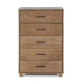 Modern Farmhouse Solid Wood 5 Drawer Bedroom Chest (Color: Rustic Pine)