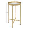 Gold Finish Metal Round Nightstand End Table with Removable Tray Top