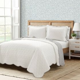 White Grey Scalloped Edge Reversible Thin Light Quilt Set (size: King/Cal King)