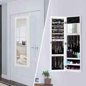 2-in-1 Wall or Door Mounted Jewelry Organizer Full Length Mirror (Color: White)