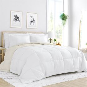 Microfiber Reversible Comforter Set (Color: White/Cream, size: Full/Queen)