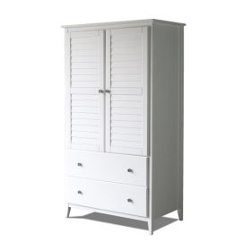 FarmHome Louvered Distressed Solid Pine Armoire (Color: White)