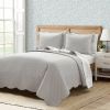 White Grey Scalloped Edge Reversible Thin Light Quilt Set