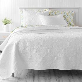Cotton 3-Piece Quilt Set (Color: White Damask, size: Queen)