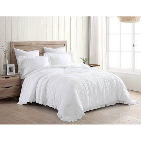 Ruffled Edge Microfiber Comforter Set (Color: White, size: Queen)