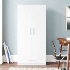 Modern Armoire Wardrobe Closet Cabinet with Storage Drawer Wood Finish (Color: White)