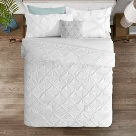 All Season Pleated Hypoallergenic Microfiber Reversible 3 Piece Comforter Set (Color: White, size: Twin)