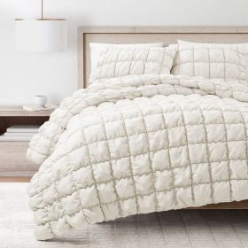 Soft Lightweight Puff Textured Comforter Set in Off White (size: Twin/Twin Xl)
