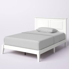 Traditional Solid Oak Wooden Platform Bed Frame with Headboard (Color: White, size: Full)