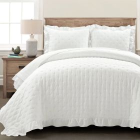 Lightweight White Ruffle Reversible Oversized 3 Piece Quilt Set (size: Full/Queen)