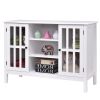 Wood Sofa Table Console Cabinet with Tempered Glass Panel Doors