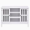 Wood Sofa Table Console Cabinet with Tempered Glass Panel Doors