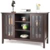 Wood Sofa Table Console Cabinet with Tempered Glass Panel Doors