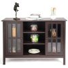 Wood Sofa Table Console Cabinet with Tempered Glass Panel Doors