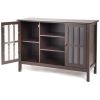 Wood Sofa Table Console Cabinet with Tempered Glass Panel Doors