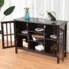 Wood Sofa Table Console Cabinet with Tempered Glass Panel Doors