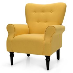 Retro Tufted Polyester Accent Chair with Stylish Espresso Wood Legs (Color: Yellow)