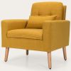 Linen Mid-Century Modern Living Room Accent Chair with Pillow