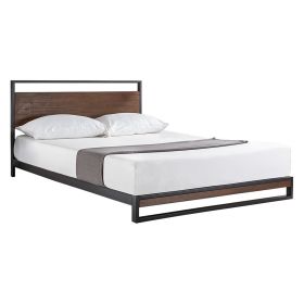 Metal Wood Platform Bed Frame with Headboard (size: Queen)