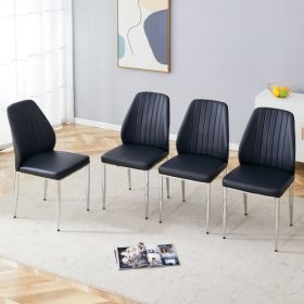 4 Black Modern Dining Chairs With Stylish Patterned Backrest and Silver Metal Legs (Color: Black)