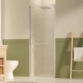 27-28 W  72 H Frameless Pivot Shower Door, Pivot Swing Shower Glass Doors With 0.25 6mm  SGCC Clear Tempered Glass,Explosion-Proof Film, Reversib (Option: Brushed Nickel)