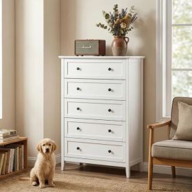 White Embossed (SG014FD) P2 Particleboard + MDF Melamine 80*40*115cm Framed, Double Handles, Five Drawers Cabinet (Option: defaulttitle)