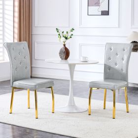 A Set Of 2 Gray And Gold Vintage Crocodile Leather Cushioned Dining Chairs, Featuring Crystal Clasp Design And Artificial Leather Design, Adding (Option: Gold Gray)