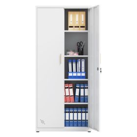 Tall White Storage Cabinet With 2 Doors and 4 Adjustable Shelves (Color: White)