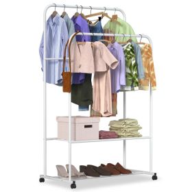 Garment Hanging Rack Clothing Hanging Rail Pillow Shoe Display Organizer Stand Rolling Wheel Clothes Organizer (Option: White)