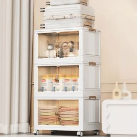 3Pcs Foldable Storage Bins With Lid Front Magnetic Door Collapsible Stackable Closet Organizer Containers With 4Pcs 360° Rotatable Wheels 8Pcs Sm (Option: L2205x13x13in)