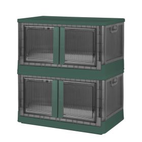 2Pc Foldable Storage Bins With Lid Collapsible Stackable Closet Organizer Containers With Front Door Lock 4Pcs Wheels 32L 72L Size Options (Option: Green-32L)