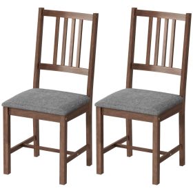 Set of 2 Dining Chairs, Upholstered Dining Room Chairs with Rubberwood Legs and Slat Backrest for Kitchen, Gray (Option: Gray-1029x565x170 mm)