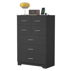 Wooden 7-Drawer Storage Cabinet With Built-In Outlet Durable Organizer For Bedroom, Living Room, And Office (Option: Black)