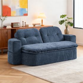 Modern Floor Sofa With 2 Pillows,Convertible Corduroy Fabric Foam-Filled Sleeper Sofa Bed, No Assembly Required,Convertible Sofa Cushion Unfolds (Option: Dark Blue)