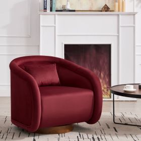 Swivel Accent Chair, 360 Degree Swivel Barrel Chair With Velvet Fabric Upholstery, Comfy Pumpkin Shaped Swivel Chair For Living Room, Bedroom, Or (Option: WINE RED)