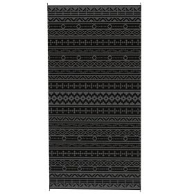Reversible Outdoor Rug, Waterproof Plastic Straw With Carry Bag, 9 X 18, Black & Gray Geometric Wall (Option: Black)