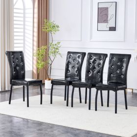 A Set Of 4 Black Vintage Crocodile Leather Cushioned Dining Chairs, Featuring Crystal Clasp Design And Artificial Leather Design, Adding A Touch (Option: Black)