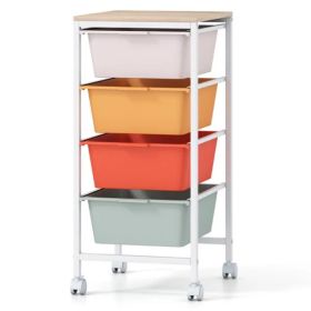 4-Drawer Rolling Storage Cart, Mobile Utility Organizer With MDF Wooden Top (Macaron) (Option: defaulttitle)
