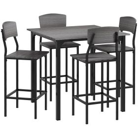5-Piece Counter Height Bar Table with Space-Saving Design, Square Kitchen Table and Chairs Set with Footrest, Metal Legs (Option: Gray-1050x970x100 mm)