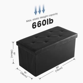 Foldable Storage Ottoman Bench 43in, Foot Rest Stool, Synthetic Leather Storage Chest With Thicker Foam Padded Seat For Entryway Living Room (Option: 30in Black)