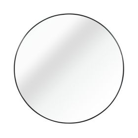 32 Inch Black Metal Framed Round Mirror (Color: Black)